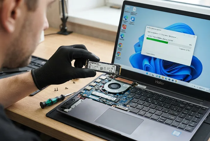 Замена SSD в ноутбуке Haier и сохранность данных